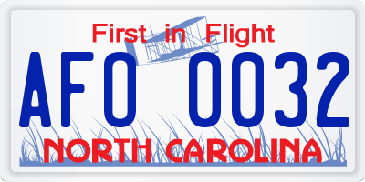 NC license plate AFO0032