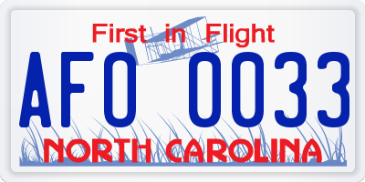 NC license plate AFO0033