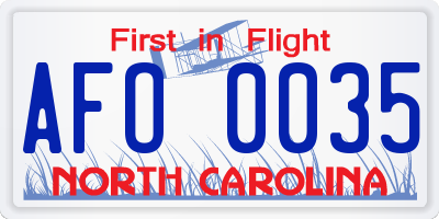 NC license plate AFO0035