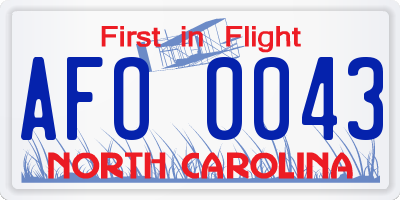 NC license plate AFO0043