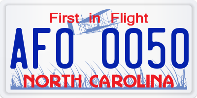 NC license plate AFO0050