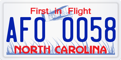 NC license plate AFO0058