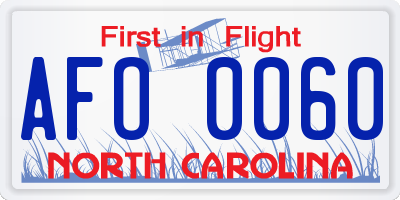 NC license plate AFO0060