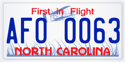 NC license plate AFO0063