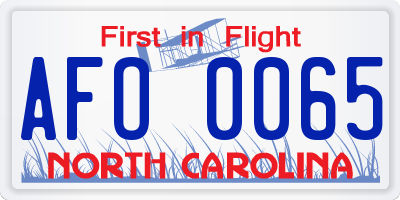 NC license plate AFO0065