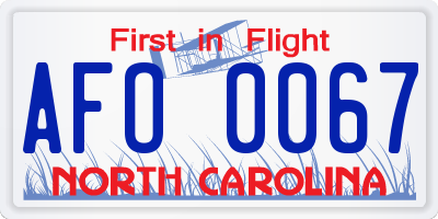 NC license plate AFO0067