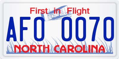 NC license plate AFO0070