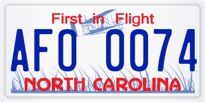 NC license plate AFO0074