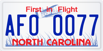 NC license plate AFO0077