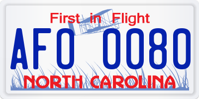 NC license plate AFO0080