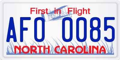 NC license plate AFO0085