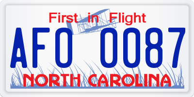 NC license plate AFO0087