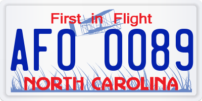 NC license plate AFO0089