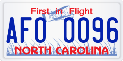 NC license plate AFO0096