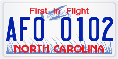 NC license plate AFO0102