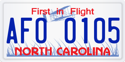 NC license plate AFO0105