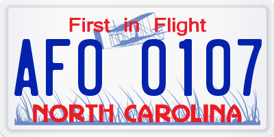 NC license plate AFO0107