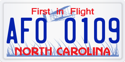 NC license plate AFO0109