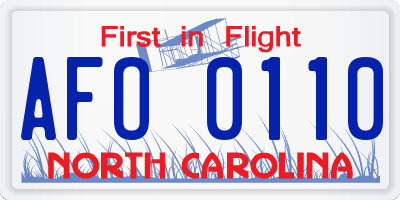 NC license plate AFO0110