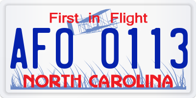 NC license plate AFO0113