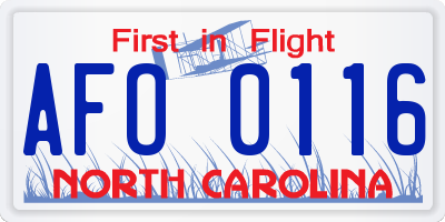 NC license plate AFO0116