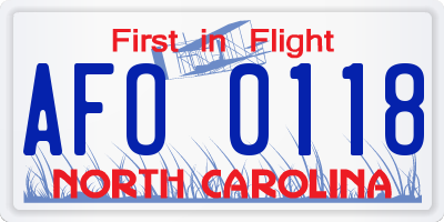 NC license plate AFO0118