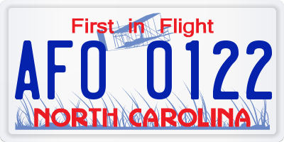 NC license plate AFO0122