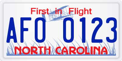 NC license plate AFO0123