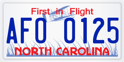 NC license plate AFO0125