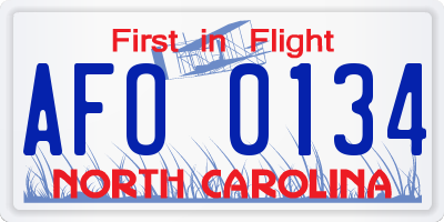 NC license plate AFO0134