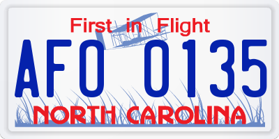 NC license plate AFO0135