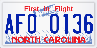 NC license plate AFO0136