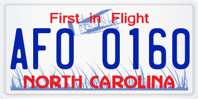 NC license plate AFO0160