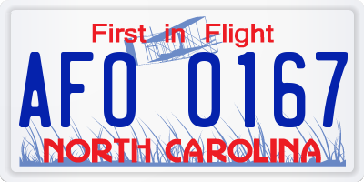 NC license plate AFO0167