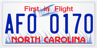 NC license plate AFO0170