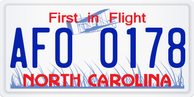 NC license plate AFO0178