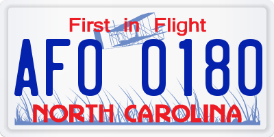 NC license plate AFO0180