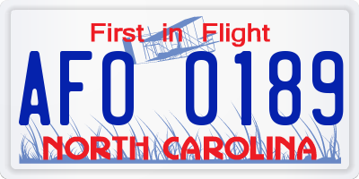NC license plate AFO0189