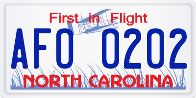 NC license plate AFO0202