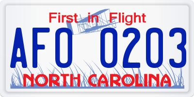 NC license plate AFO0203