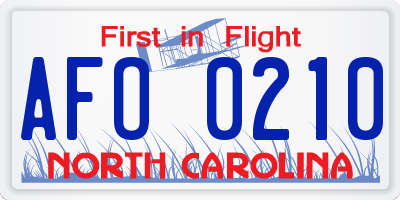 NC license plate AFO0210