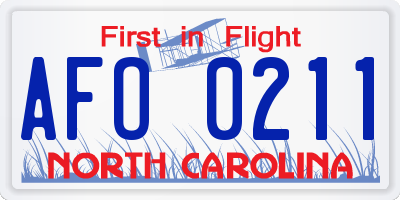 NC license plate AFO0211