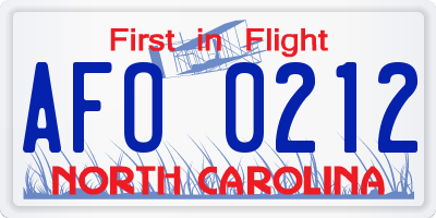 NC license plate AFO0212