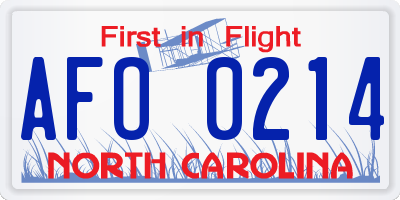 NC license plate AFO0214