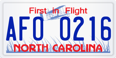 NC license plate AFO0216