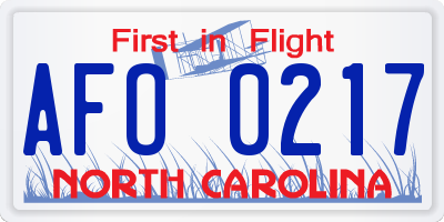 NC license plate AFO0217