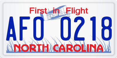 NC license plate AFO0218