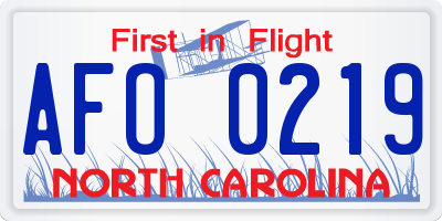 NC license plate AFO0219