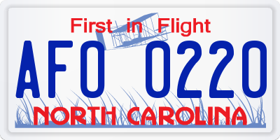 NC license plate AFO0220