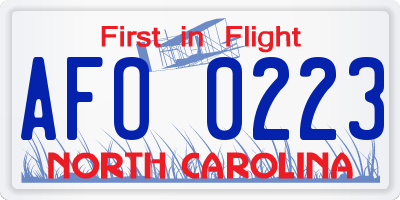 NC license plate AFO0223